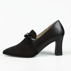 Women's Bowknot Court Pumps Pointed Toe Block Heels