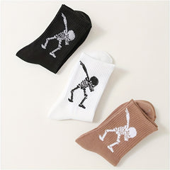 3 Pairs Skull Print Socks Halloween Crew Socks Women's Stockings