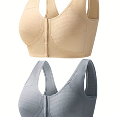 2pcs Wireless Push Up Bras Front Buckle Comfy & Breathable Women's Lingerie