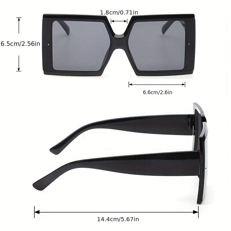 Oversized Square Frame Sunglasses Gradient Lens Wide Temple UV400