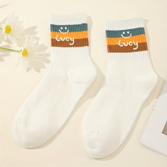 6 Pairs Cartoon Rainbow Socks Women's Stockings