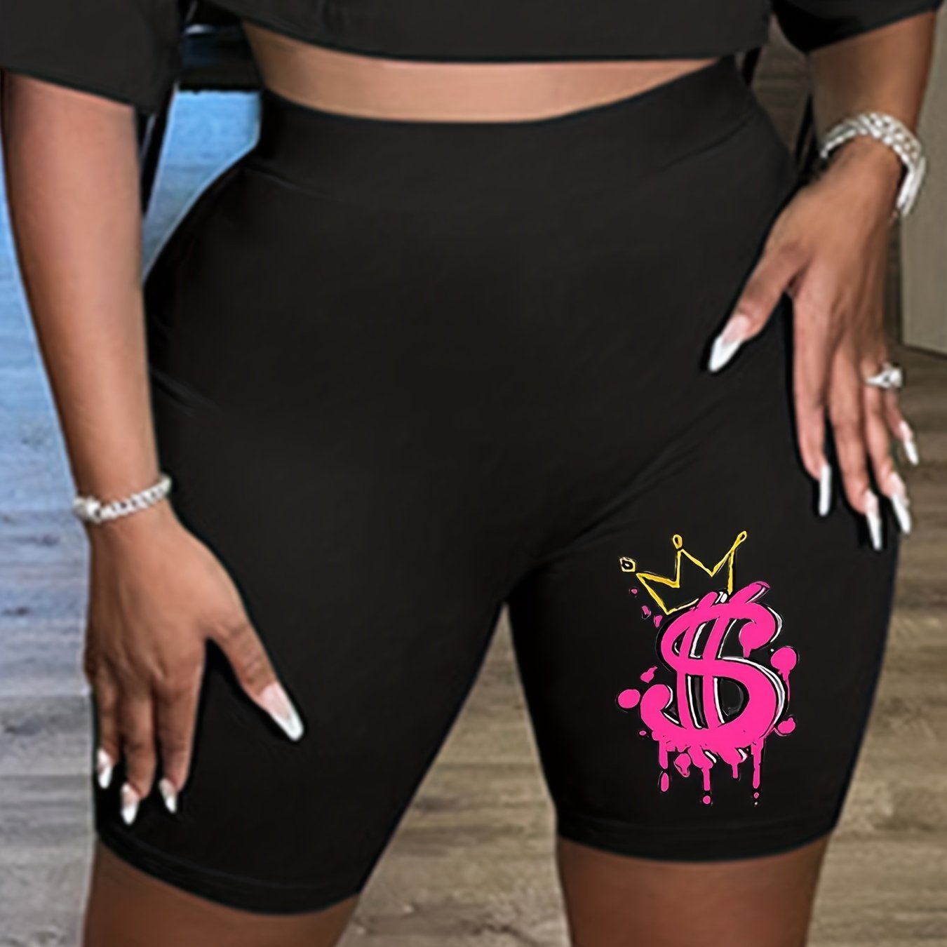 Women's Plus Graphic Print High Rise Biker Shorts