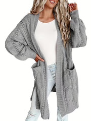  Casual Cardigan Women's Plus Solid Cable Long Sleeve