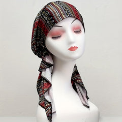 Vintage Tie Dye Print Turban Cap Boho Head Wraps Elastic Headscarf Women