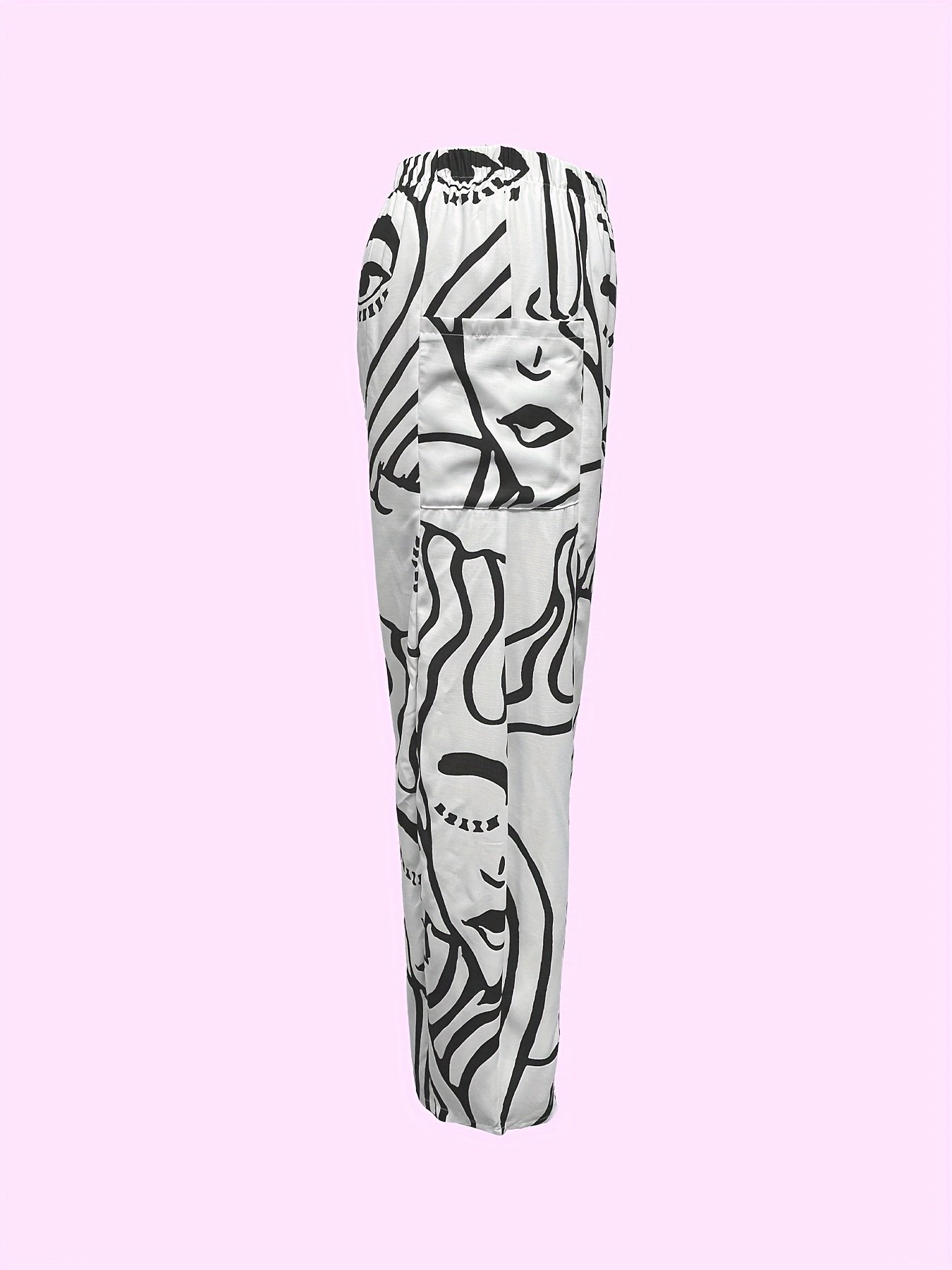  Casual Pants Women's Abstract Face Print Wide Leg Trousers