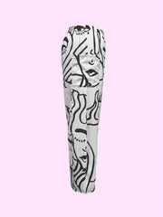  Casual Pants Women's Abstract Face Print Wide Leg Trousers