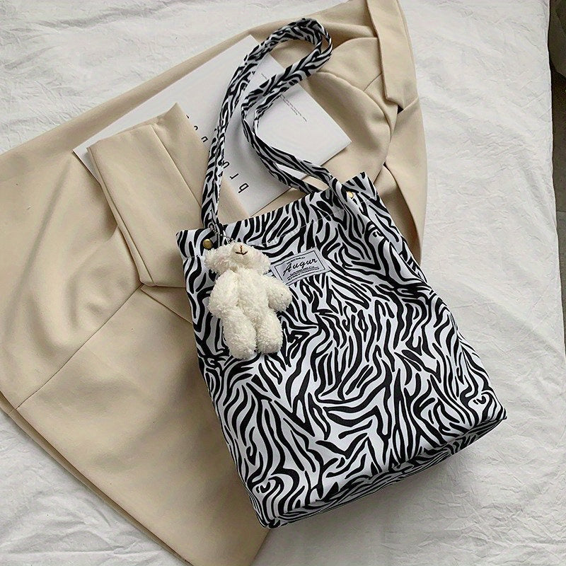 Cow Pattern Shoulder Bag Nylon Handbags Reusable Shopping Bag