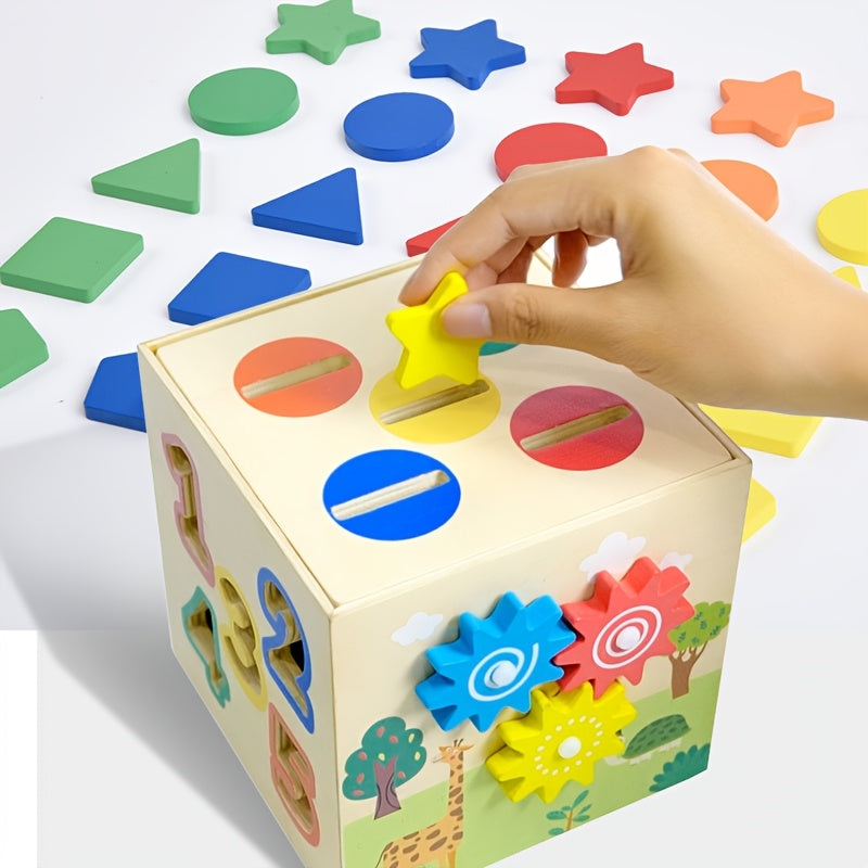 Educational Shape Sorter Toy for Kids with Numbers, Gears & Animals