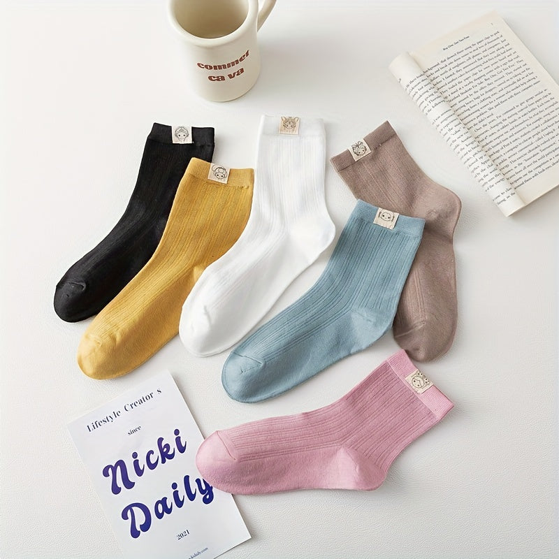 6 Pairs Cartoon Applique Socks Cute & Comfy College Style Women's Stockings