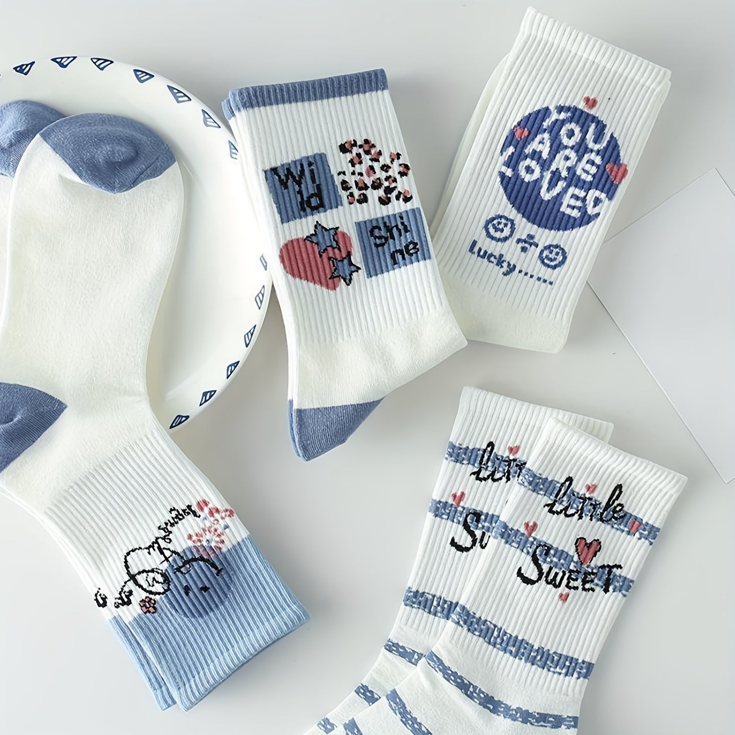 8 Pairs Letter Print Mid Tube Socks Women's Stockings