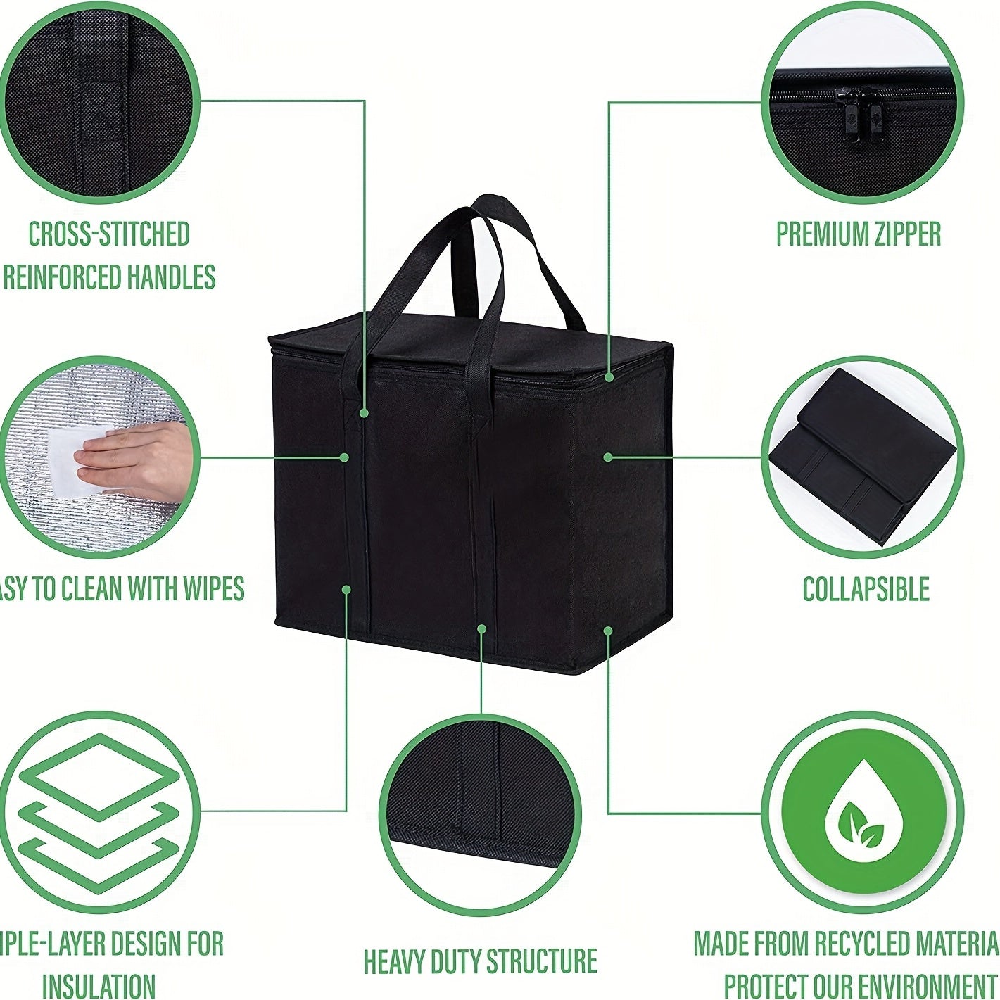 Large Insulated Reusable Grocery Bag Keeps Food Fresh & Cold