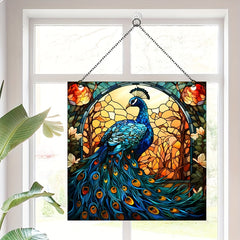 Acrylic Square Christmas Peacock Family Window Decoration