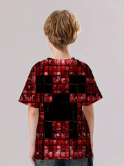 Purple Cubes Print Kid's T shirt Casual Short Sleeve Top Unisex Tee