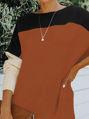  Colorblock Long Sleeve Round Neck Sweater
