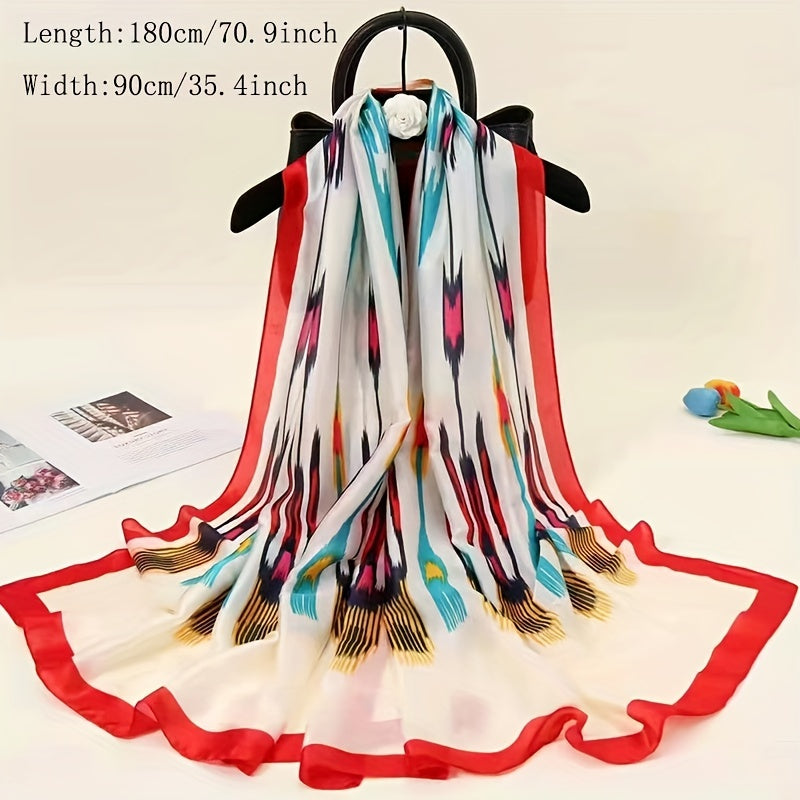 Peacock Feather Print Satin Scarf Thin Shawl Head Wrap