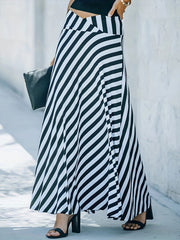  Stripe Print V Waist Maxi Skirt