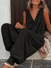  Casual Jumpsuit Solid Button Up Medium Stretch Loose Harem Jumpsuit