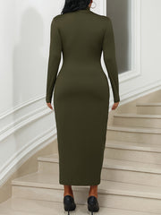  Solid Long Sleeve Turtle Neck Maxi Dress