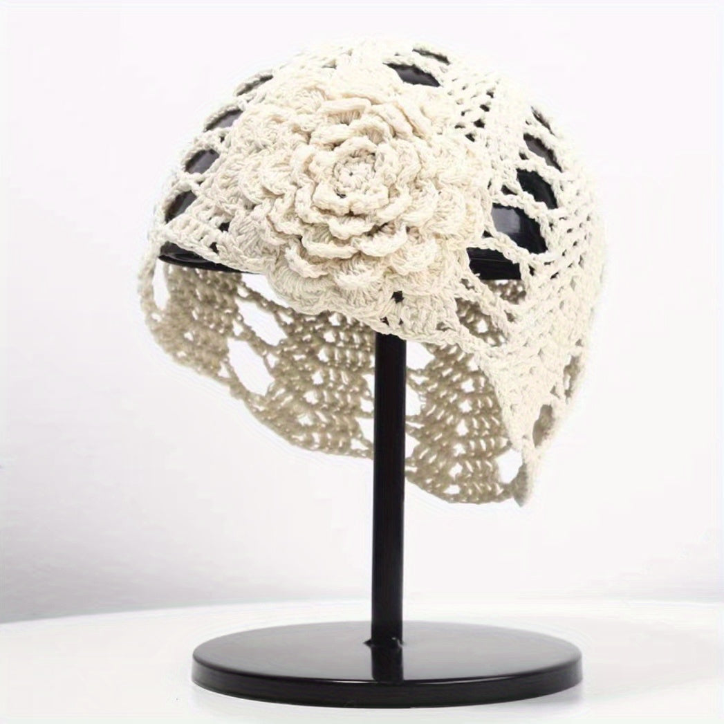 Flower Hollow Crochet Beanie Knit Hat Women Cloche Hats Skull Cap