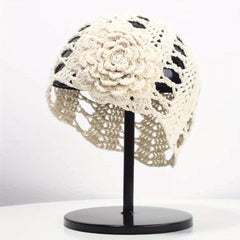 Flower Hollow Crochet Beanie Knit Hat Women Cloche Hats Skull Cap