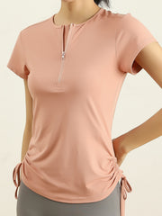 Quick Dry 1/4 Zip Short Sleeve Yoga T-shirt for Women