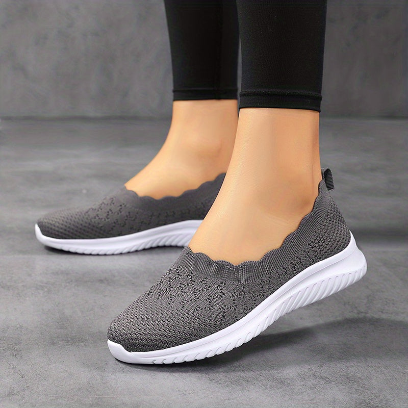 Women's Knit Flat Shoes Comfy Slip On Anti skid Casual Walking Shoes