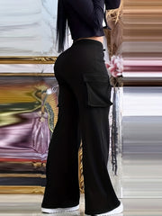  Solid Wide Leg Cargo Pants
