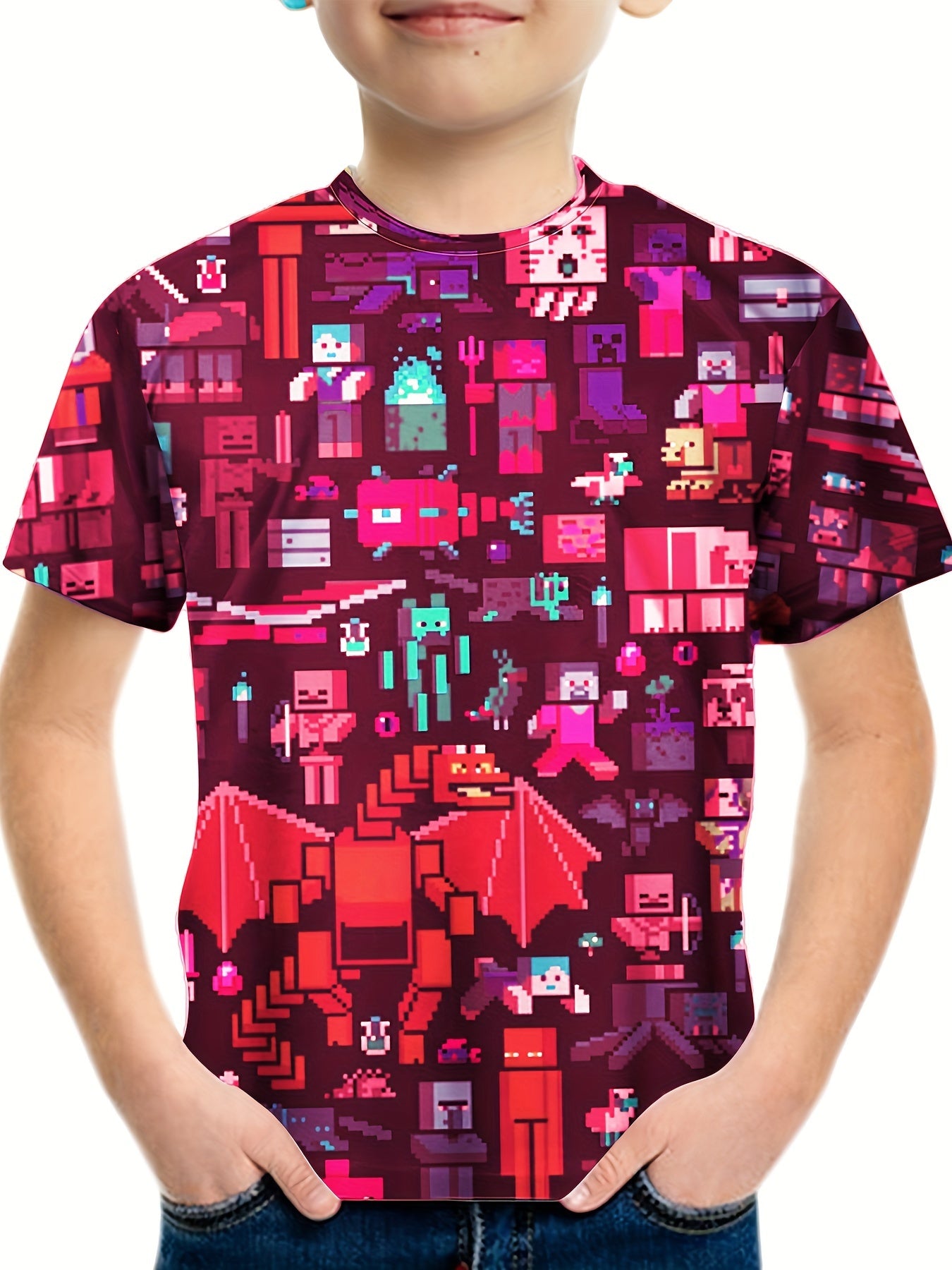 Kids 3D Print Casual T-shirt Building My Wonderful World Tees Top