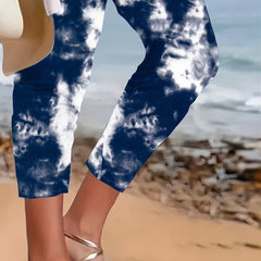 Women's Plus Tie Dye Print Medium Stretch Elastic Biker Pants