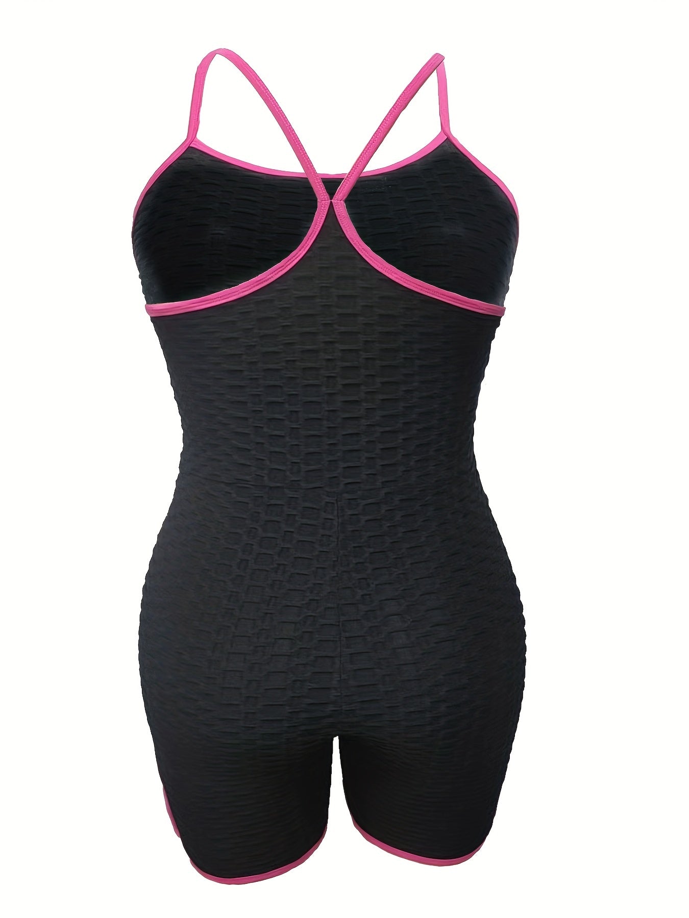  Sports Cami Romper Women's Plus Contrast Trim Honeycomb Textured Lace