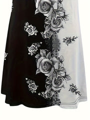  Colorblock Floral Print Round Neck Tank Dress