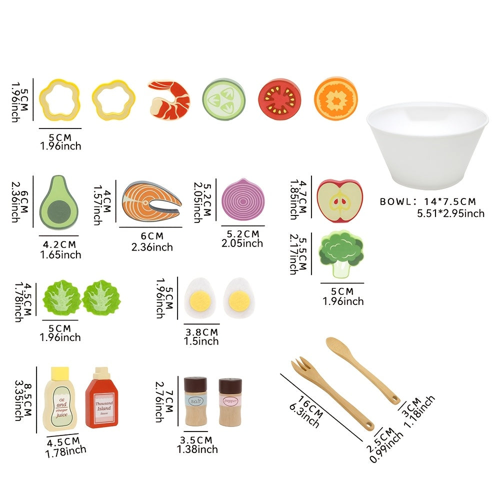 Wooden Pretend Fruits & Vegetables Toy Set for Salads