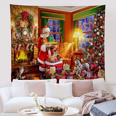 Peach Skin Velvet Christmas Tapestry Wall Hanging Cloth Santa Claus Decoration