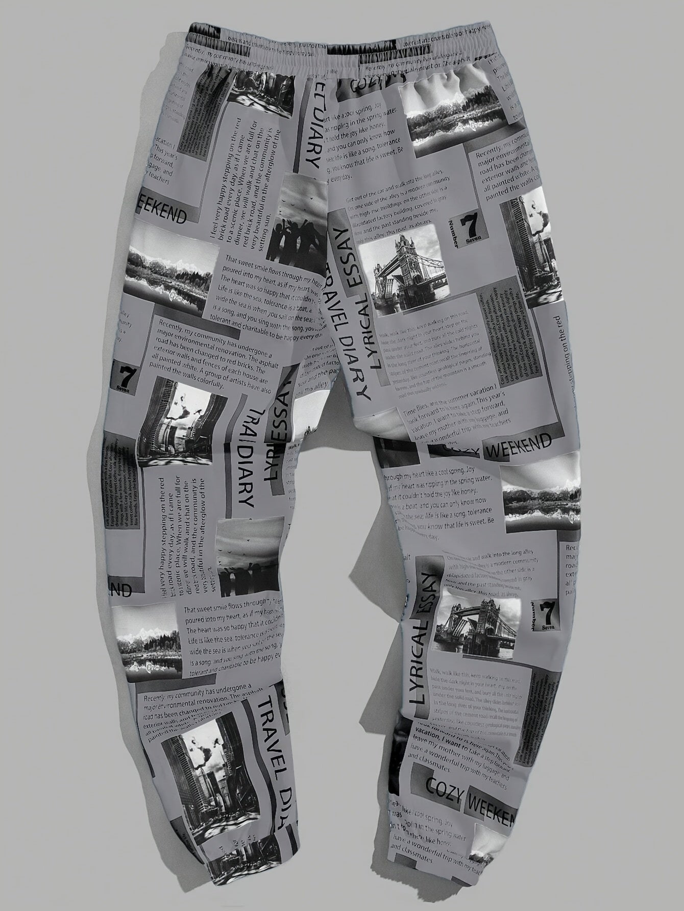Newspaper Print Drawstring Sweatpants for Men