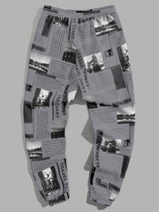 Newspaper Print Drawstring Sweatpants for Men