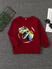 Dinosaur Print Boys Casual Pullover Sweatshirt Long Sleeve Crew Neck Tops
