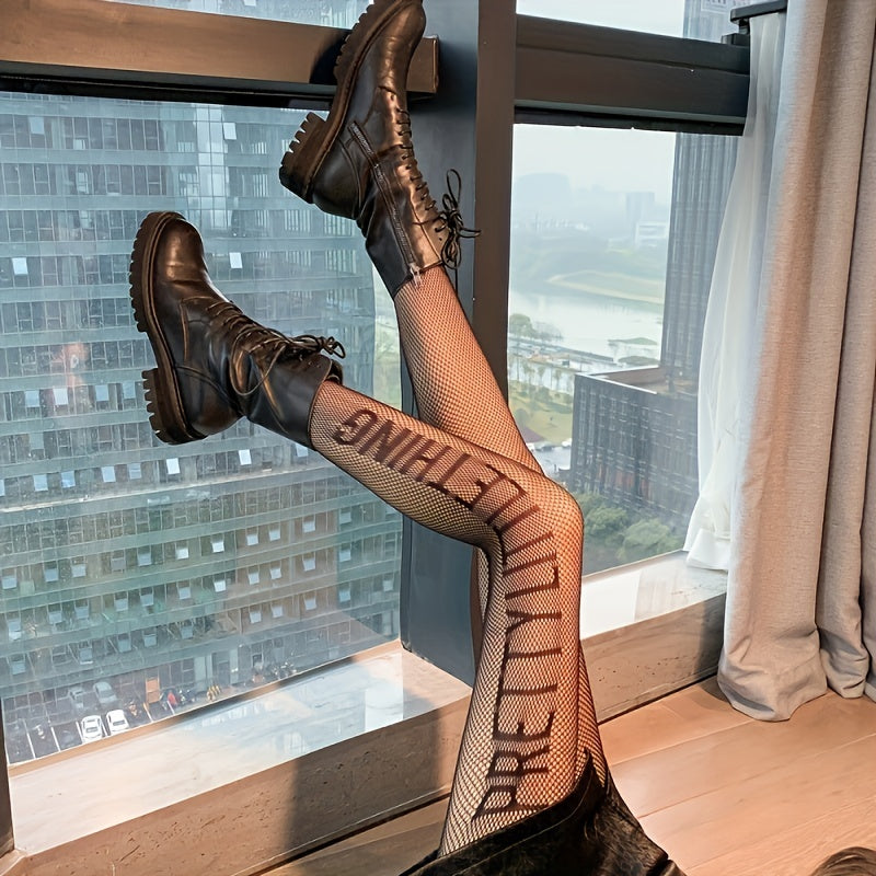 2 Pack Letter & Floral Pattern Tights Mesh Pantyhose Women's Stockings