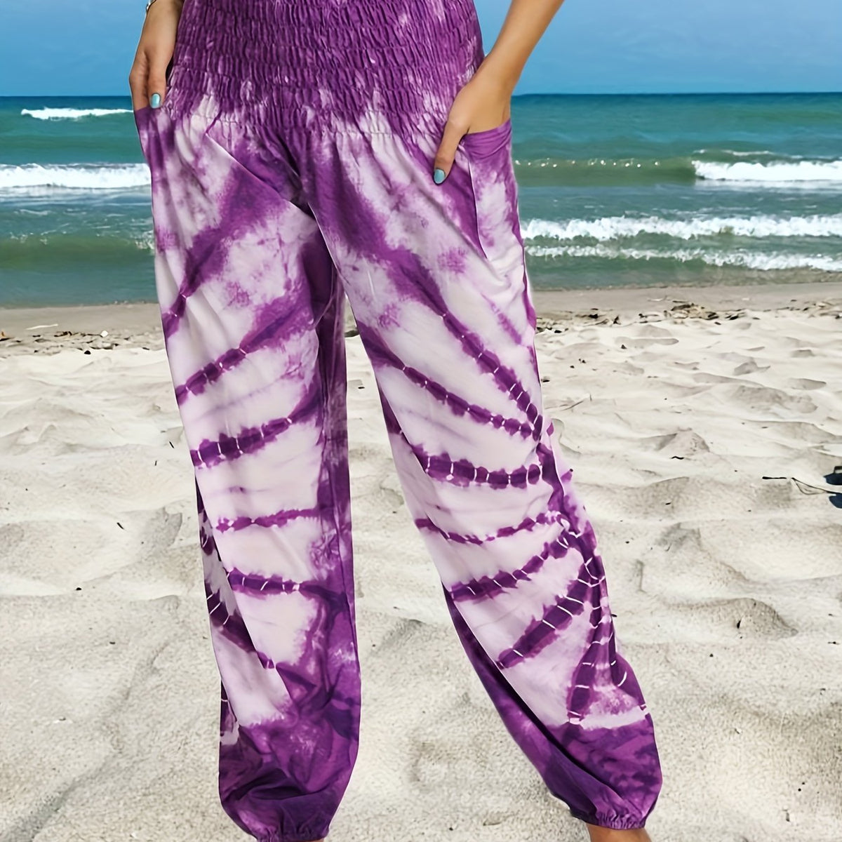 Women's Plus Tie Dye Shirred Waist Carrot Pants