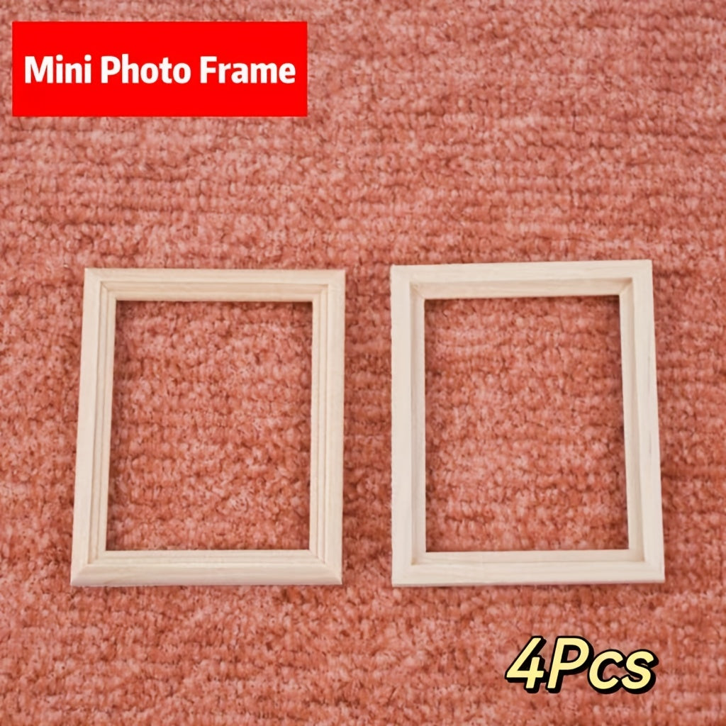 4pcs Wooden Dollhouse Photo Frames 1:12 Scale Light Yellow