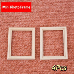 4pcs Wooden Dollhouse Photo Frames 1:12 Scale Light Yellow