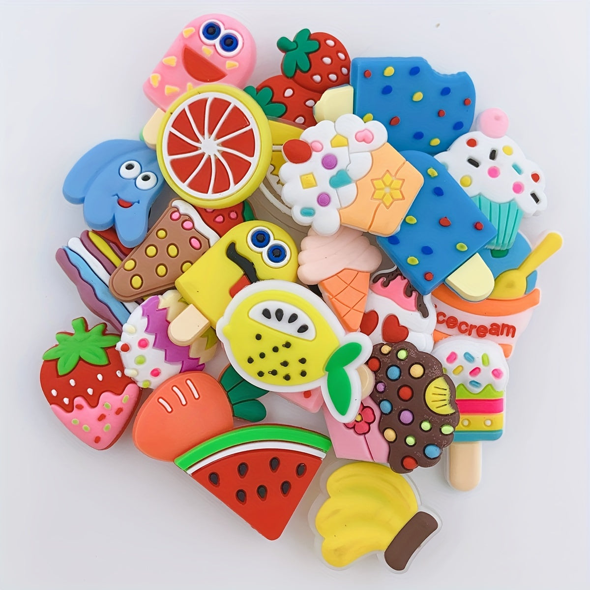 24pcs Cartoon Ice Cream Shoe Charm DIY Decoration Set