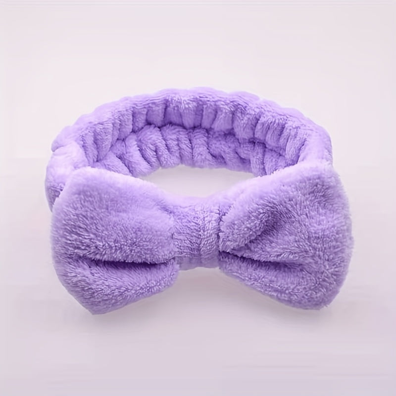 Coral Velvet Headband Bow Plush Hair Bundle Solid Wash Face Spa Headband