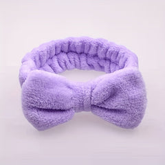Coral Velvet Headband Bow Plush Hair Bundle Solid Wash Face Spa Headband