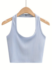  Ribbed Halter Neck Crop Tank Top