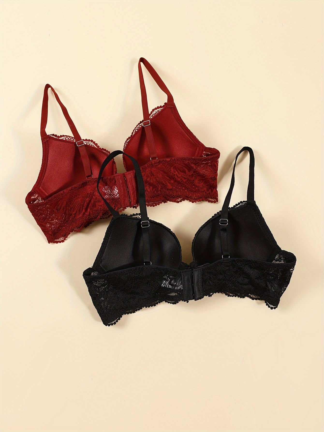 2pcs Lace Push Up Bras Comfy & Breathable Intimates Bra Women's Lingerie