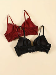 2pcs Lace Push Up Bras Comfy & Breathable Intimates Bra Women's Lingerie