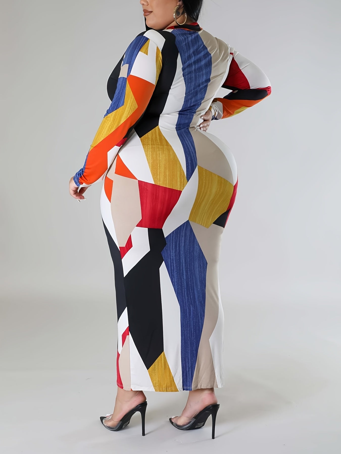  Geometric Print Bodycon Midi Dress
