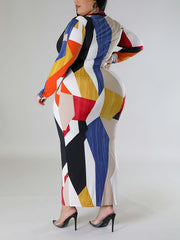  Geometric Print Bodycon Midi Dress