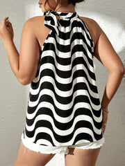 Striped Halter Neck Blouse Sleeveless Casual Top