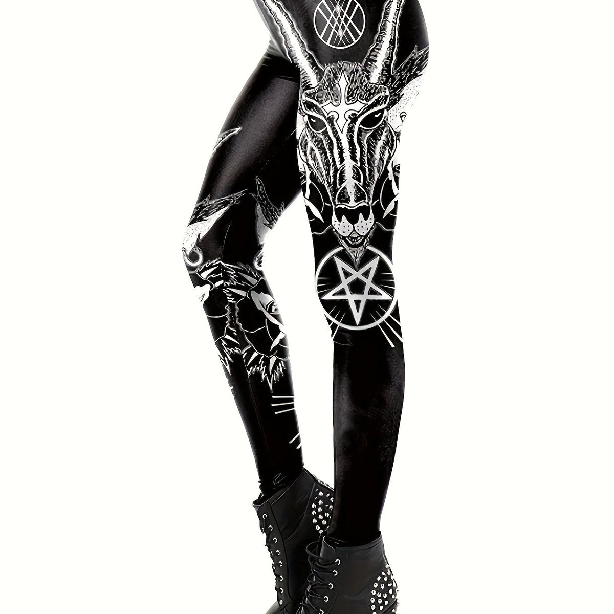 Women's Plus Goth Graphic Print High Rise Skinny Pants